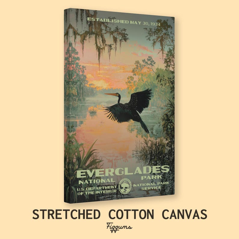 Everglades National Park Poster, Florida Travel Print, Home Decor, Wall Art Painting, Hiking Gift Cotton Canvas