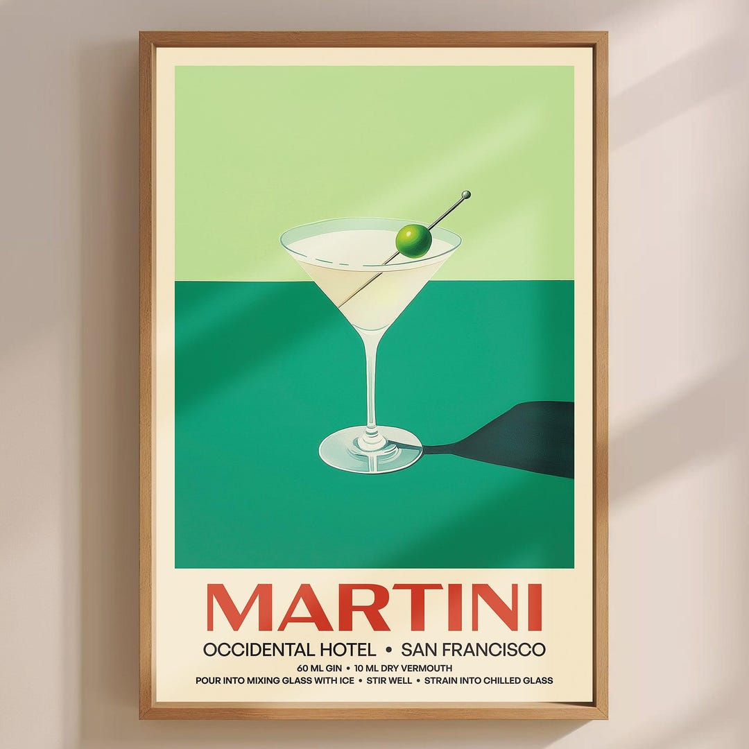 Martini Cocktail Print, Vintage Wall Art, Retro Bar Poster, Kitchen Art ...