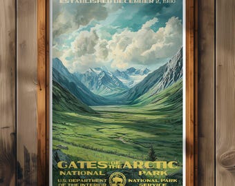 Póster del Parque Nacional Puertas del Ártico, impresión de viaje a Alaska, decoración del hogar, pintura mural, regalo de senderismo