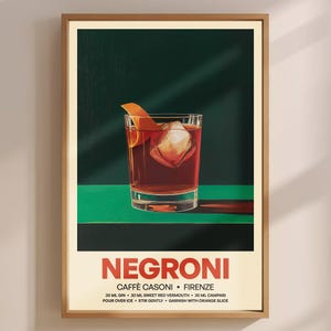 Negroni Cocktail Print, Vintage Wandkunst, Retro Gin Bar Poster, Küchenkunst, klassische Spirituosenwerbung, College Dorm Room Decor