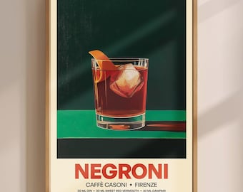 Lámina del cóctel Negroni, arte mural vintage, póster retro de bar de ginebra, arte para la cocina, publicidad clásica de licores, decoración para dormitorio universitario