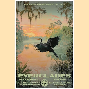 Everglades National Park Poster, Florida Travel Print, Home Decor, Wall Art Painting, Hiking Gift Print