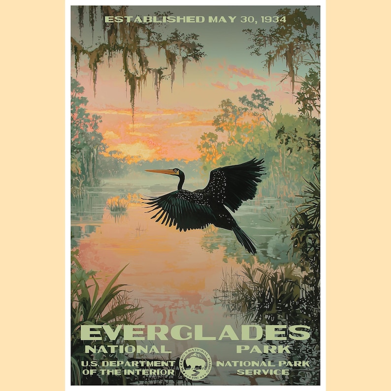 Everglades National Park Poster, Florida Travel Print, Home Decor, Wall Art Painting, Hiking Gift Print