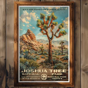 Póster del Parque Nacional Joshua Tree, impresión de viaje, decoración del hogar, pintura mural, regalo de senderismo