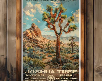Póster del Parque Nacional Joshua Tree, impresión de viaje a California, decoración del hogar, pintura mural, regalo de senderismo