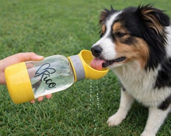 Botella de agua personalizada para perros con recipiente para comida, botella de viaje a prueba de fugas para mascotas.