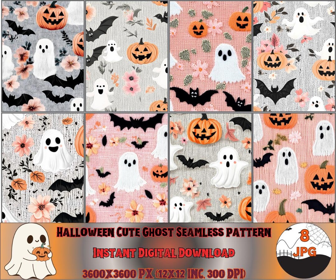 Halloween Cute Ghost 3D Seamless Pattern, Spooky Digital Pattern ...