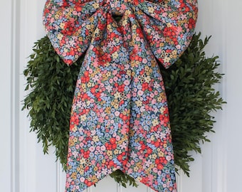 Large Summer Wreath Bow In Full Bloom Floral Oversized Home Decor Fabric Bow