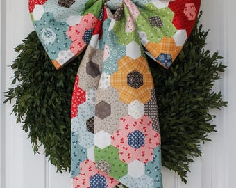 Large Summer Wreath Bow Granny’s Garden Oversized Home Decor Fabric Bow
