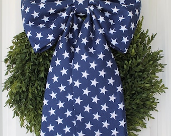 Large 4th of July Fabric Bow Star Spangled Oversized Patriotic Home Decor Fabric Bow