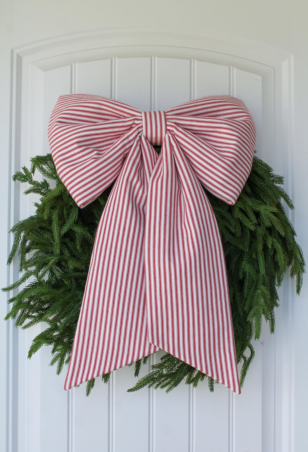 Large Christmas Wreath Bow Candy Cane Lane Red and White Stripe ...
