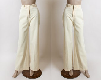 Vintage Wide Leg Pants - Butter Cream Yellow Trousers - Slacks - High Waist Casual Business - Ellen Tracy - Small 26 Waist