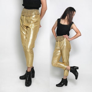 Vintage 1950s Gold Cigarette Pants - Stretchy Metallic Golden Lame Fitted Pants - Small