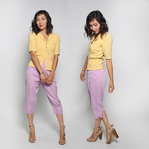 Vintage Lavender Clam Diggers - 1960s Purple Cotton Pedal Pushers - Skinny Fitted Capri Cigarette Pants - 24 Inch Waist Small