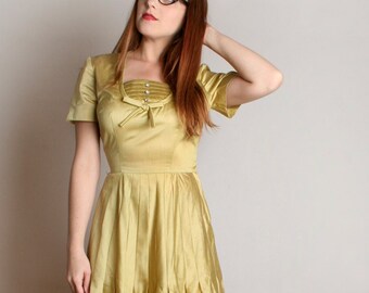 Vintage 1950s Dress - Golden Mustard Yellow Rhinestone Henry Rosenfeld Dress Fancy Date Night Gold - Small