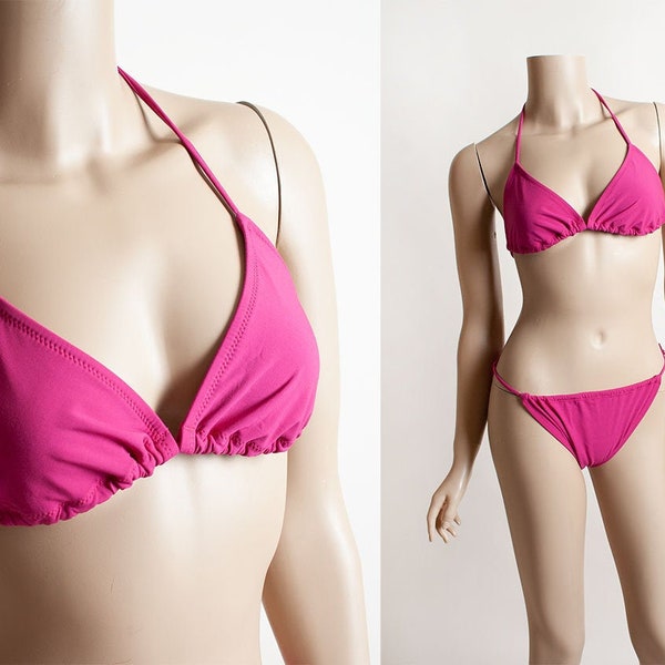 Vintage 1970s Bikini - DeWeese Design Hot Magenta Pink Two Piece Bathing Suit - Summer Swimsuit - Small Medium