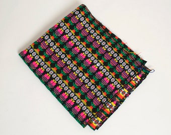 Vintage Guatemalan Textile - Large Rectangle Ethnic Neon Vibrant Folk People Fabric - Wall Hanging - Flower - 1960s 1970s Boho