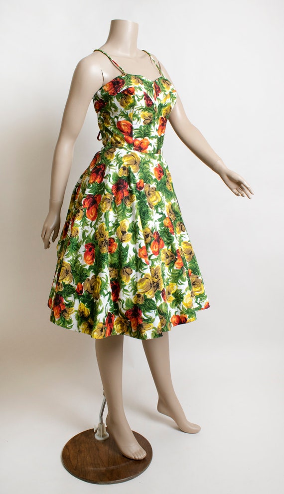 Vintage 1960s Floral Sundress - Lace-Up Back Cors… - image 3