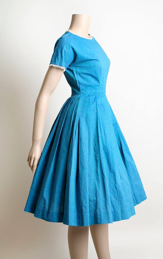 Vintage 1950s Dress - Turqouise Blue Purple and G… - image 2
