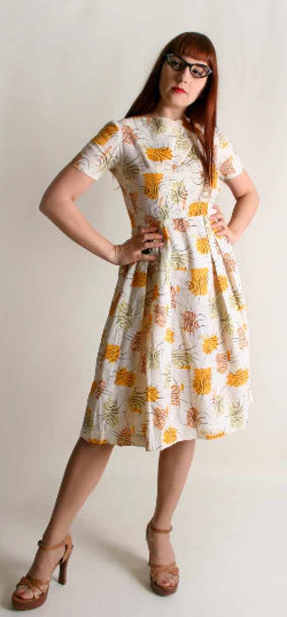 Vintage 1950s Dress - Floral Atomic Starburst Nov… - image 2