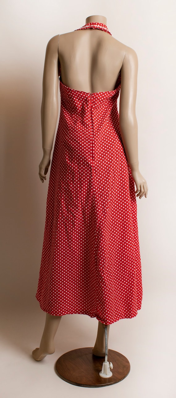 Vintage 1970s Red Polka Dot Maxi Halter Dress - S… - image 2