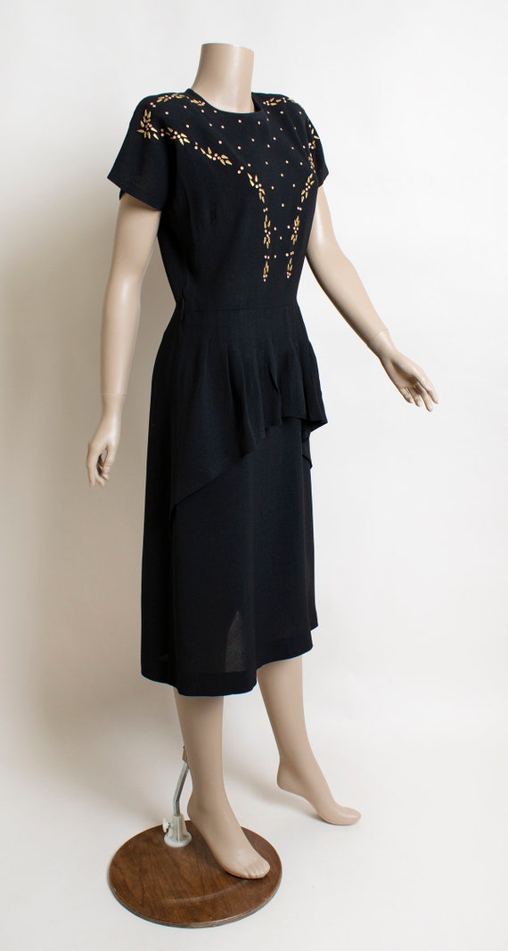 Vintage 1940s Dress - Studded and Beaded Black Ra… - image 2