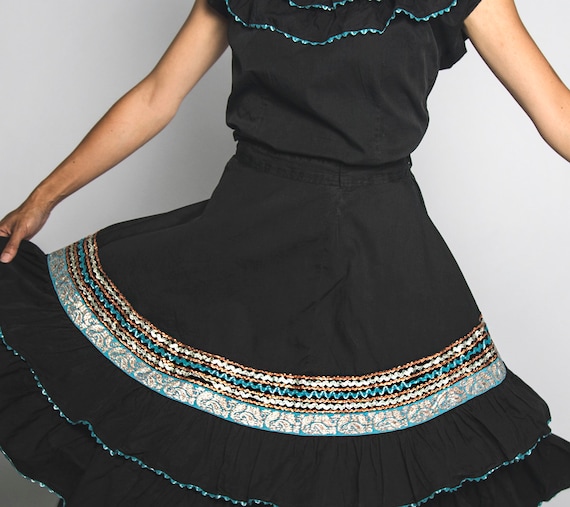 Vintage 1950s Patio Skirt & Blouse Set - Turquois… - image 5