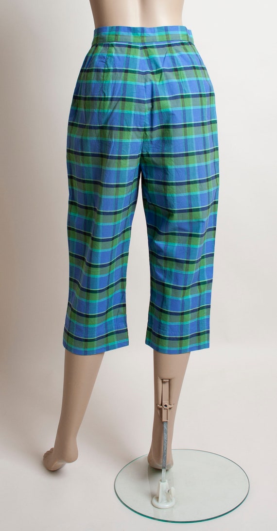 Vintage 1950s Plaid Capri Pants - Teal Blue & Gre… - image 3