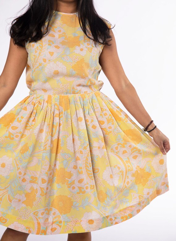 Vintage 1960s Floral Dress - Spring Pastel Yellow… - image 7