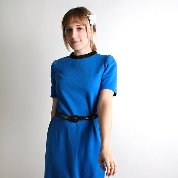 RESERVED - Vintage Sapphire Blue Dress - Star Trek Style Ocean Blue Dress - Medium - Shift Beam Me Up