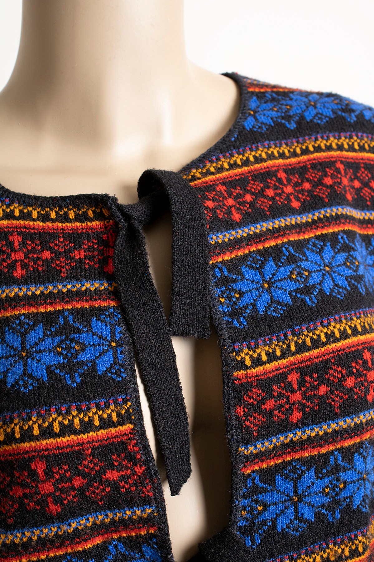 Vintage Rainbow Geometric Flower Knit Sweater Vest - Front Ties