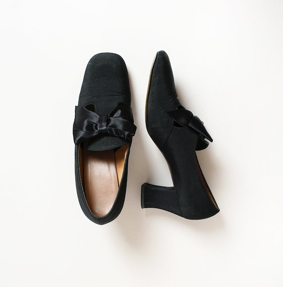 Vintage 1960s Heels Black Satin Bow Mod Evening Heels | Etsy