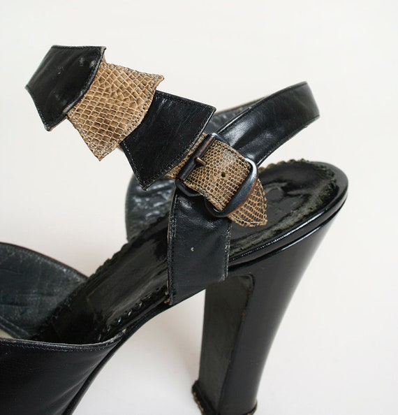 Vintage 1940s Heels - Snake Skin Black Leather Hi… - image 4