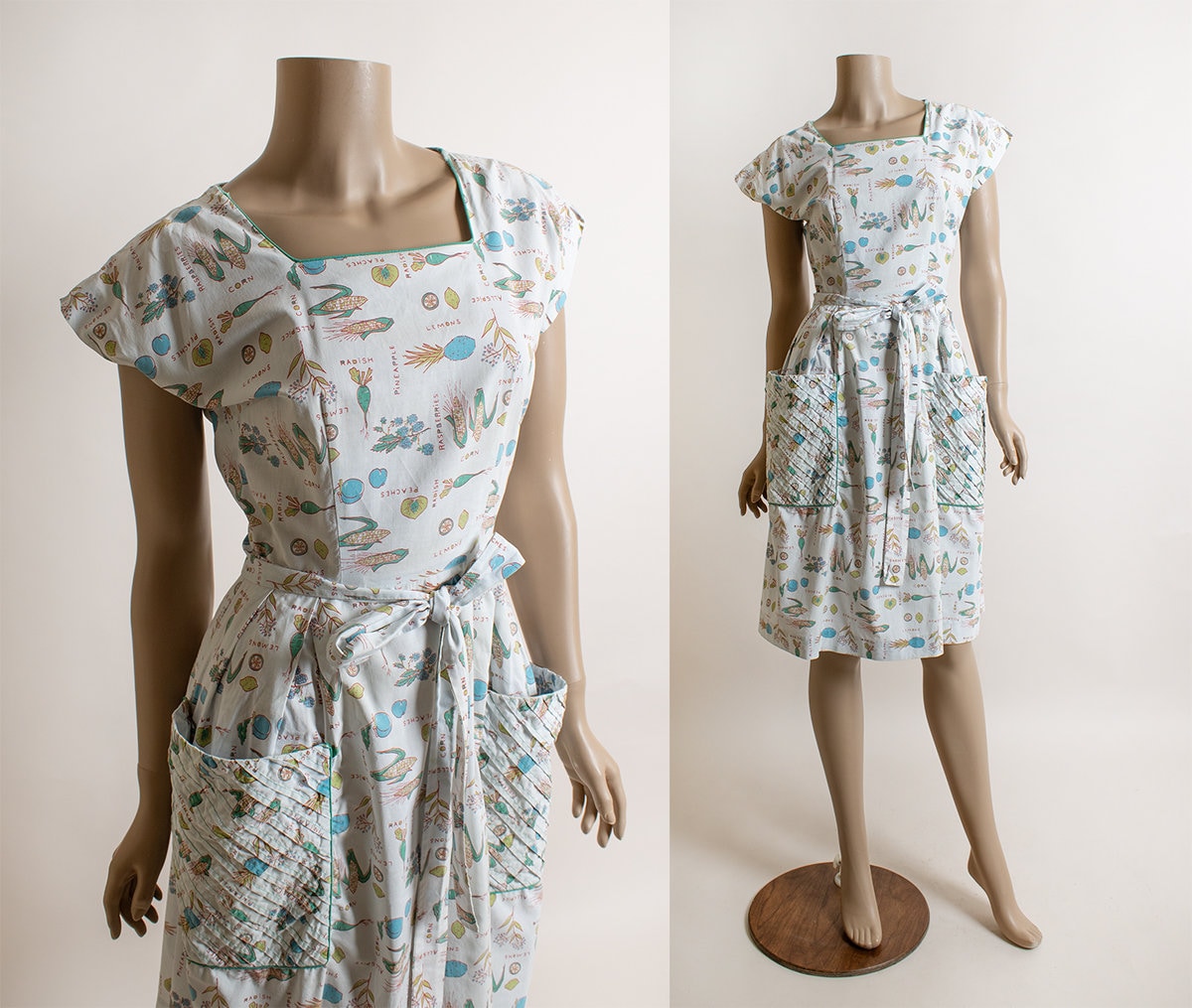Vintage 1950s Swirl Wrap Dress - Novelty Fruit \u0026 Vegetable Print Large  Pockets Cotton Blue Veggies 50s Front Tie Salad Garden - Small - Etsy