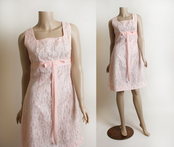 Vintage 1960s Party Dress - Light Pastel Pink Sil… - image 1