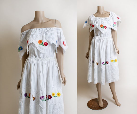 Vintage Off Shoulder Summer Mexican Dress - Color… - image 1