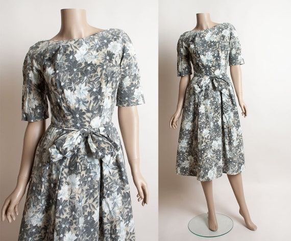 gray floral dress with sleeves