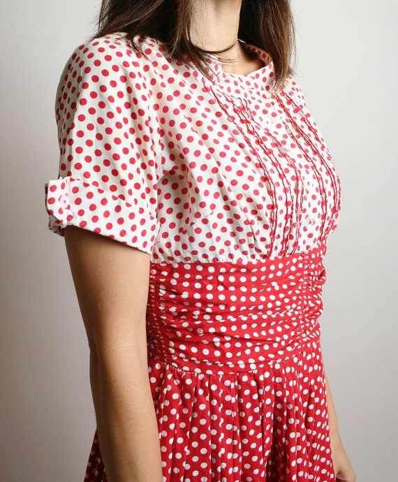 Vintage 1950s Dress - Red & White Polka Dot Ombre… - image 7