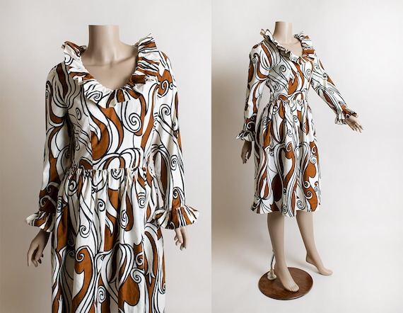 brown swirl print dress Mocha Swirl Dress L