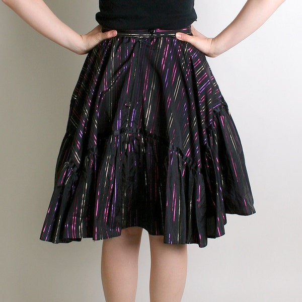 Vintage Country Skirt - Rainbow Metallic Striped Dolly Skirt in Black - 28 inch waist
