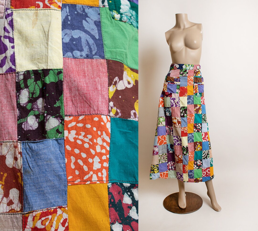 70s Vintage Floral Patchwork Maxi Skirt