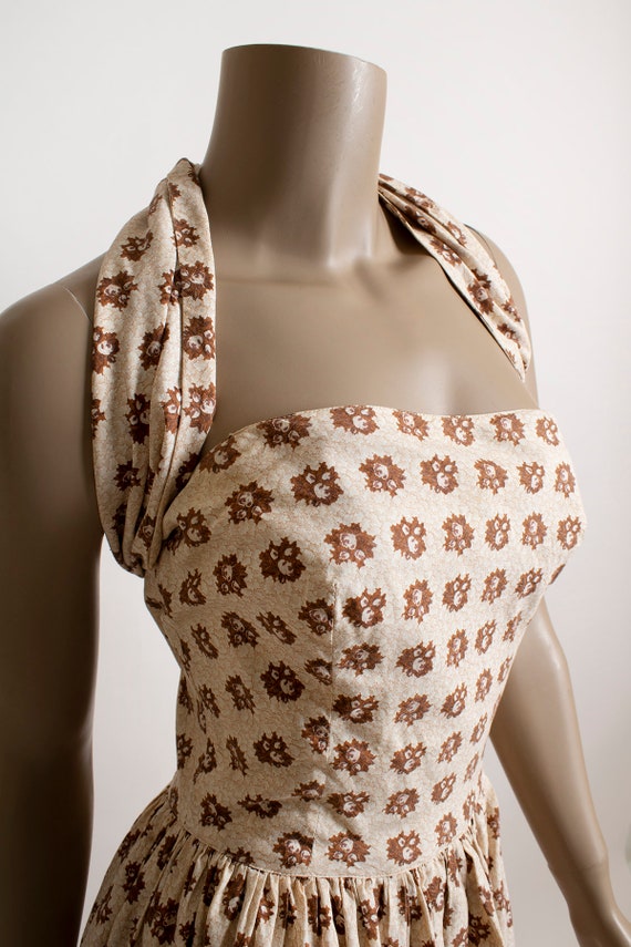 Vintage 1950s Halter Dress - Light Cocoa Brown Au… - image 5