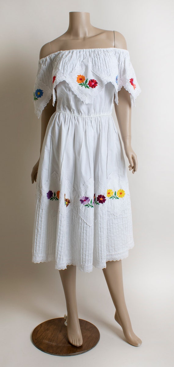 Vintage Off Shoulder Summer Mexican Dress - Color… - image 3