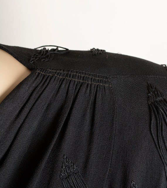 Vintage 1940s Fringe Dress - Black Rayon with Dan… - image 7