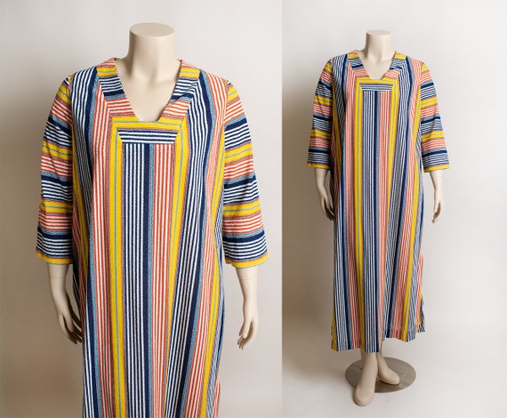 Vintage 1970s Towel Dress - Red Blue Yellow Primar