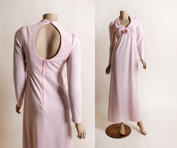 Vintage 1970s Pink Maxi Dress with Open Back - Fl… - image 1