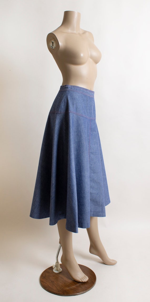 Vintage 1970s Cotton Jean Skirt - Blue Denim Look… - image 5