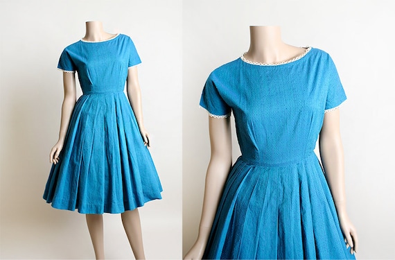 Vintage 1950s Dress - Turqouise Blue Purple and G… - image 1