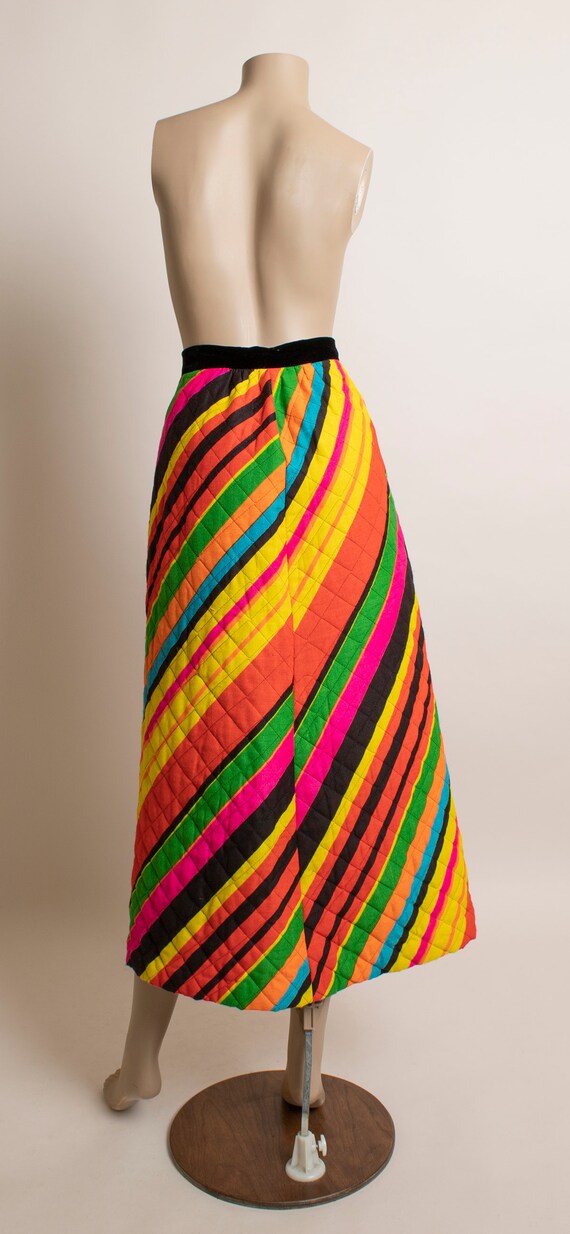 Vintage 1960s Neon Striped Maxi Quilted Skirt - B… - image 4