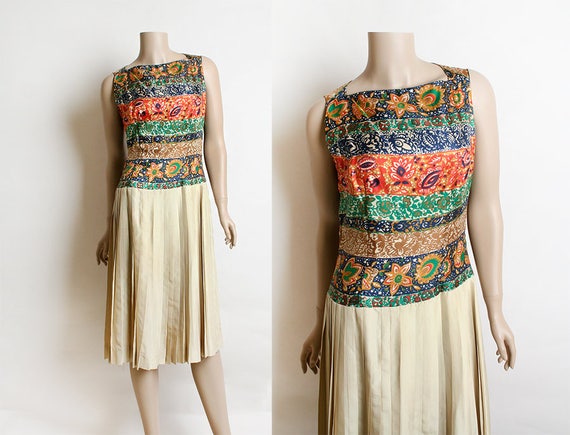 Vintage 1960s Silk Dress - Paisley Autumn Tone Col